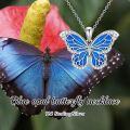 wholesale 925 Sterling Silver Blue Opal Butterfly Pendant Necklace with Cubic Zirconia Accents-0-5