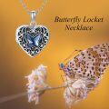wholesale 925 Sterling Silver 925 Blue Butterfly Heart Locket Necklace with Picture Frames - Gifts for Women and Girls Jewelry Accessory-0-5