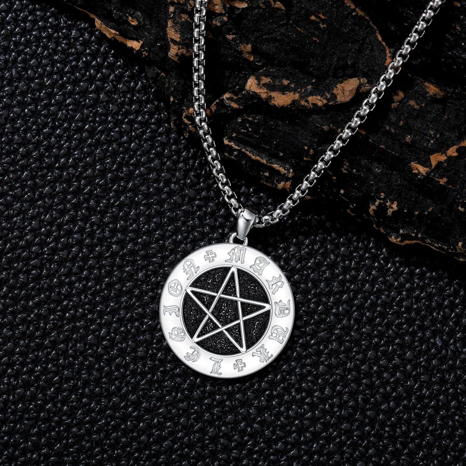 Sterling Silver Pentagram Necklace Pentacle Pendant for Men Women-0-4
