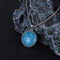 wholesale 925 Sterling Silver Round Blue Turquoise Filigree Pendant Necklace for Women-0-1