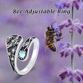wholesale 925 Sterling Silver Blue Moonstone Vintage Adjustable Butterfly Ring-0-2