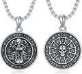 wholesale 925 Sterling Silver Gothic Skull Memento Mori Pendant Necklace with Roman Numerals and Remember to Live Inscription - 22+2 inch  Stoic s for Men & Women-0-0