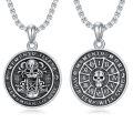 wholesale 925 Sterling Silver Gothic Skull Memento Mori Pendant Necklace with Roman Numerals and Remember to Live Inscription - 22+2 inch  Stoic s for Men & Women-0-0