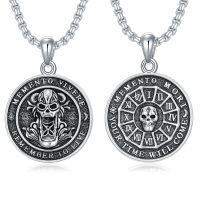 wholesale 925 Sterling Silver Gothic Skull Memento Mori Pendant Necklace with Roman Numerals and Remember to Live Inscription - 22+2 inch  Stoic s for Men & Women-Memento Mori-3