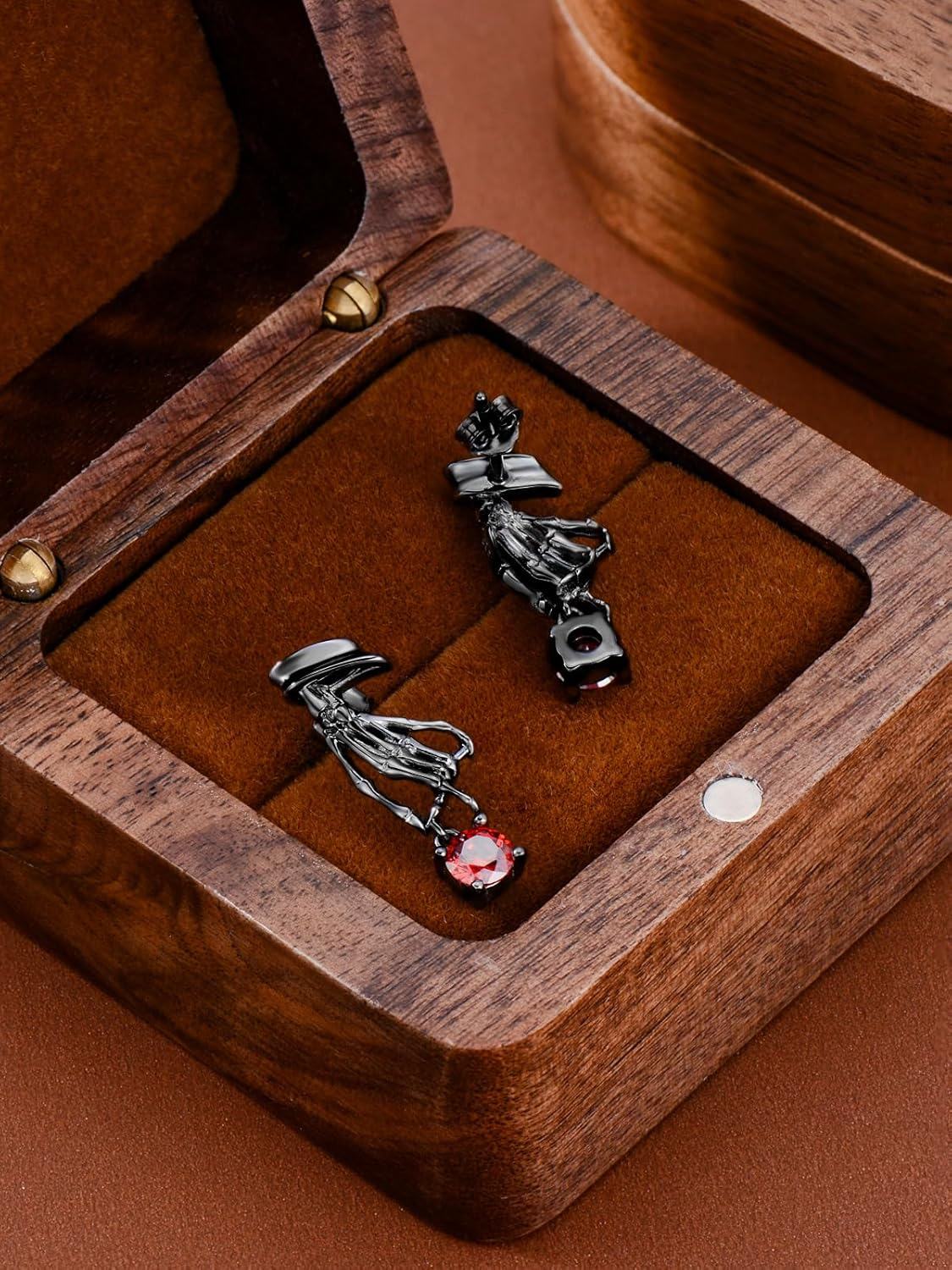 wholesale 925 Sterling Silver Skeleton Hand Red Crystal Dangle Stud Earrings Gothic-0-1