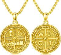 wholesale Gold 925 Sterling Silver Coin Pendant - Stoic Virtues & Memento Mori Necklace for Men/Women-Gold
