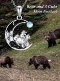 wholesale 925 Sterling Silver Moon Bear Family Necklace with Black Onyx and Blue Topaz Gemstone Pendant for Women Girls Gifts 48cm Chain Length-0-17