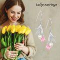 wholesale 925 Sterling Silver Pink Tulip Pearl Drop Earrings Floral  for Women-0-1