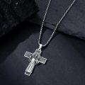wholesale 925 Sterling Silver Saint Benedict Cross Pendant Necklace  with Chain - Religious Protection Charm Jewelry for Men-0-3