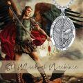 wholesale 925 Sterling Silver Oxidized Saint Michael The Archangel Oval Pendant Necklace-0-5