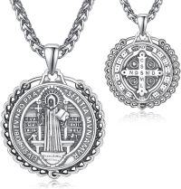 wholesale 925 Sterling Silver Saint Benedict Medal Pendant Necklace for Men & Women - Catholic Religious s-St Benedict-D