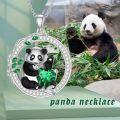 wholesale 925 Sterling Silver Green Crystal Panda Love Heart Pendant Necklace for Women-0-2