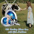wholesale 925 Sterling Silver Heart-Shaped Blue Crystal Cow and Girl Pendant Necklace Mother's Day Gifts for Mom Daughter Wife Sister-0-1