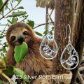 wholesale 925 Sterling Silver Sloth Teardrop Dangle Earrings with Green Enamel Leaves-0-5