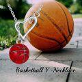 wholesale 925 Sterling Silver Heart & Red Enamel Basketball Lariat Necklace Sports Jewelry for Women-0-2