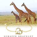 wholesale 925 Sterling Silver Plated Gold Heart-Shaped Giraffe Charm Bracelet with Cubic Zirconia - Adjustable Length (9-8)-0-5