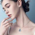 wholesale 925 Sterling Silver Blue Crystal Cow Heart Pendant Necklace for Women Girls Gifts-0-3