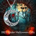 wholesale 925 Sterling Silver Red Crystal Spider Pendant Necklace - Gothic Halloween Jewellery for Women-0-1