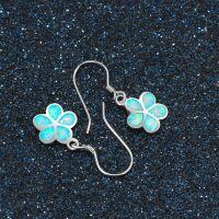 wholesale 925 Sterling Silver Pink & Blue Opal Flower Drop Earrings-pink