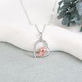 wholesale 925 Sterling Silver Pink Cat in Heart Pendant Necklace for Women Girls Gifts-0-2
