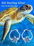 wholesale 925 Sterling Silver Blue Enamel Sea Turtle Hoop Earrings for Women - Hypoallergenic  Set-0-5
