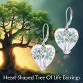 wholesale 925 Sterling Silver Heart-Shaped Emerald Tree of Life Dangle Drop Earrings -0-2
