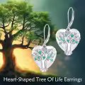 wholesale 925 Sterling Silver Heart-Shaped Emerald Tree of Life Dangle Drop Earrings Wholesale -0-2