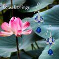 wholesale 925 Sterling Silver Blue Lotus Drop Earrings with Cubic Zirconia and Enamel Accents-0-4