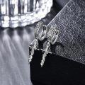 wholesale 925 Sterling Silver Norse Sword Huggie Earrings with Celtic Knots and Wolf Claws for Men & Women-0-1