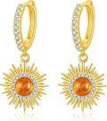 wholesale 925 Sterling Silver Citrine Gold Plated Sunburst Hoop Drop Earrings-0-0
