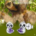 wholesale 925 Sterling Silver Purple Crystal Sloth Stud Earrings for Kids Adults-0-3