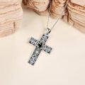 wholesale 925 Sterling Silver Black Cubic Zirconia Celtic Cross Pendant Necklace for Men & Women-0-2