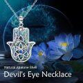 wholesale 925 Sterling Silver Abalone Shell Inlay Evil Eye Hamsa Hand Pendant Necklace for Women-0-5