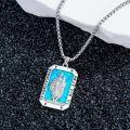 wholesale 925 Sterling Silver Blue Opal St Christopher Pray For Us Medal Pendant Necklace-0-4