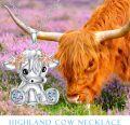 wholesale 925 Sterling Silver Highland Cow Necklace with Blue and Purple Stones for Women - Scottish Style Pendant s-0-6