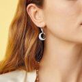 wholesale 925 Sterling Silver Opal Crescent Moon Black Cat Dangle Earrings for Women-0-2