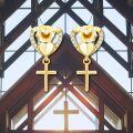 wholesale 14k Gold Heart Cross Dangle Earrings for Women Religious Stud Drop Jewelry Confirmation Gifts for Her-0-5