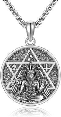 wholesale 925 Sterling Silver Pentagram Baphomet Pendant Protection Amulet Necklace for Men Women Gifts -Baphomet