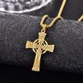 wholesale Gold 925 Sterling Silver Celtic Cross Pendant on Rolo Chain - Irish Knot Protection Jewelry for Men (24) -0-3