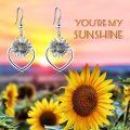 wholesale 925 Sterling Silver Heart-Shaped Sunflower Dangle Drop Earrings with Floral Design for Women-0-4
