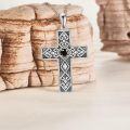 wholesale 925 Sterling Silver Black Cubic Zirconia Celtic Cross Pendant Necklace for Men & Women-0-3