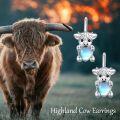 wholesale 925 Sterling Silver Highland Cow Leverback Earrings with Blue Heart Drop Dangle Jewelry for Women-0-3