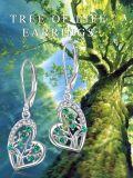 wholesale 925 Sterling Silver Heart-Shaped Tree of Life Green Crystal Drop Earrings-0-5
