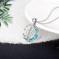 wholesale 925 Sterling Silver Blue Green Simulated Opal Palm Tree Pendant Necklace for Women-0-4