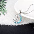 wholesale 925 Sterling Silver Crescent Moon Palm Tree Opal Pendant Necklace-0-4