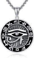 wholesale 925 Sterling Silver Egyptian Eye Of Horus Pendant Necklace with Black Enamel and Symbols-0-0