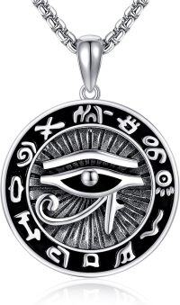 wholesale 925 Sterling Silver Egyptian Eye Of Horus Pendant Necklace with Black Enamel and Symbols-Eye Of Horus