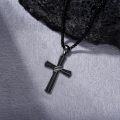 wholesale 925 Sterling Silver Twisted Black Cubic Zirconia Cross Pendant Necklace for Men & Women-0-2