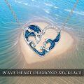 wholesale 925 Sterling Silver Heart-Shaped Dragon and Waves with Blue Enamel & CZs Pendant Necklace-0-3