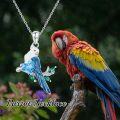 wholesale 925 Sterling Silver Blue Topaz & Emerald Heart Cockatiel Bird Charm Pendant Necklace-0-2